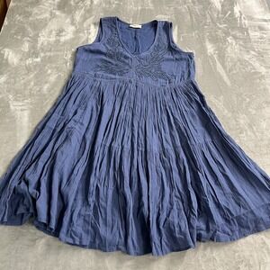 Talisman Dress Womens M Blue Embroidered Tiered Swing Midi Cotton Boho Sundress